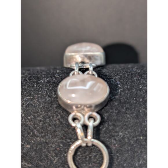 Vintage 925 Sterling Silver Rose Quartz Toggle Clasp Bracelet - Picture 4 of 12